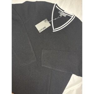 G/FORE Golf Sweater Medium Onyx Black Waffle Knit Merino Wool‎ V-Neck NWT $295